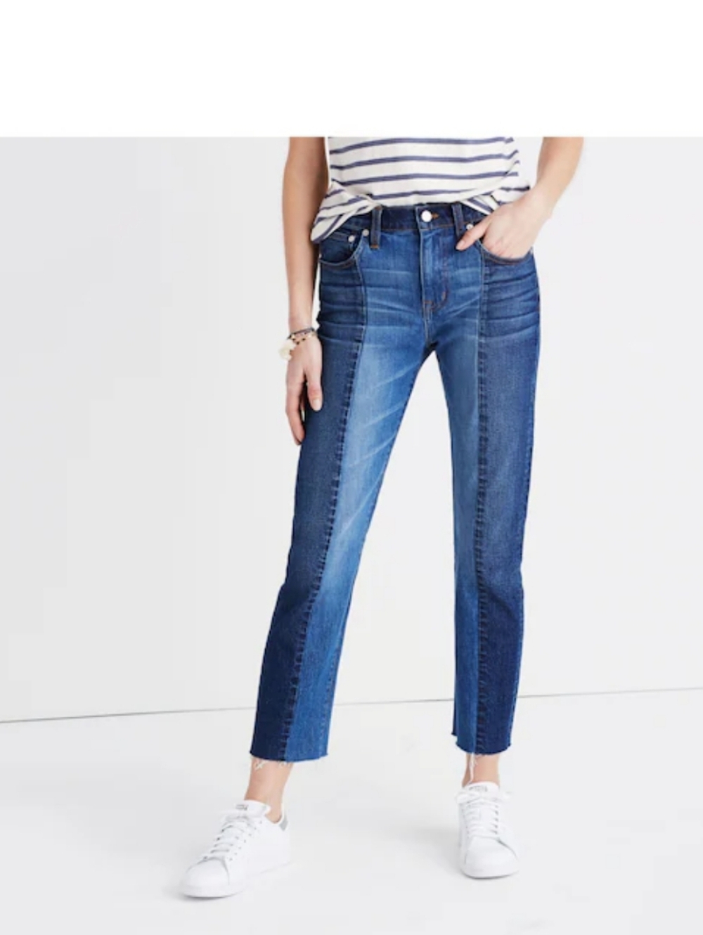 Madewell 2 Tone Patchwork Cropped Raw Hem Cruiser Straight Crop Jeans - 30